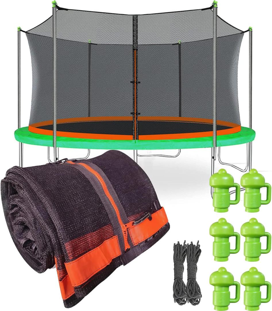 Jump Tastic Trampoline Net Replacement with 6 PoleCaps, 12-15 ft Round Safety Trampoline Net, UV-Resistant, Weather-Resistant, Breathable, Durable (Not Include Poles) (Fits for 15Ft Frame)