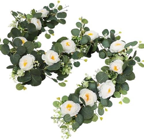 ccHuDE Artificial Flowers Eucalyptus Garland Faux Floral Greenery Garland Fake Flowers Vine Long Greenery Vines Hanging Plant Vines Eucalyptus Leaves Vines Decorations for Wedding Backdrop, 4 pack