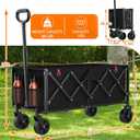 Extra Long Wagons Carts Foldable, 360LBS Heavy Duty Collapsible Wagon with Wheels, Folding Wagon Portable Utility Cart for Groceries, Shopping, Camping, Sports