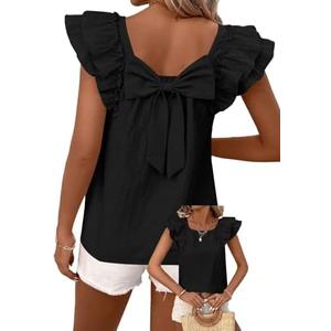 Falechay Womens Bow Tie Back Tops Round Neck Ruffle Short Sleeve Shirts Cute Babydoll Chiffon Tee Women Summer Trendy Tunic Size XL Falechay Womens Bow Tie Back Tops Round Neck Ruffle Short Sleeve Shirts Cute Babydoll Chiffon Tee Women Summer Trendy Tunic Size XL