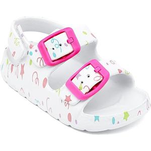 ChayChax Toddler Boys Girls Double Buckle Sandals Children's Adjustable Back Strap Water Sandal, White Star, 6T