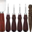 ZEAYEA 6 Piece Leather Knife Set, Including 4 Edge Beveler, 1 Skiving Knife and 1 Sandalwood Burnisher, Leather Craft Tool Set for Craft Cutting, Shoe Repair, DIY Projects