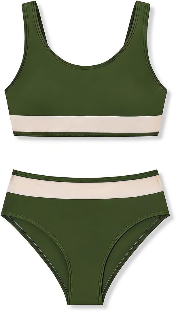 Girl Two Piece Swimsuits Adjustable Straps Bikini Sets with Chest Pad Size 9-16Y