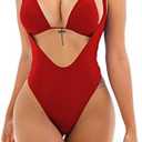 Viottiset Women's Halter 2 Piece Swimsuit Brazilian High Cut Bikini Set Sexy Push Up, XL