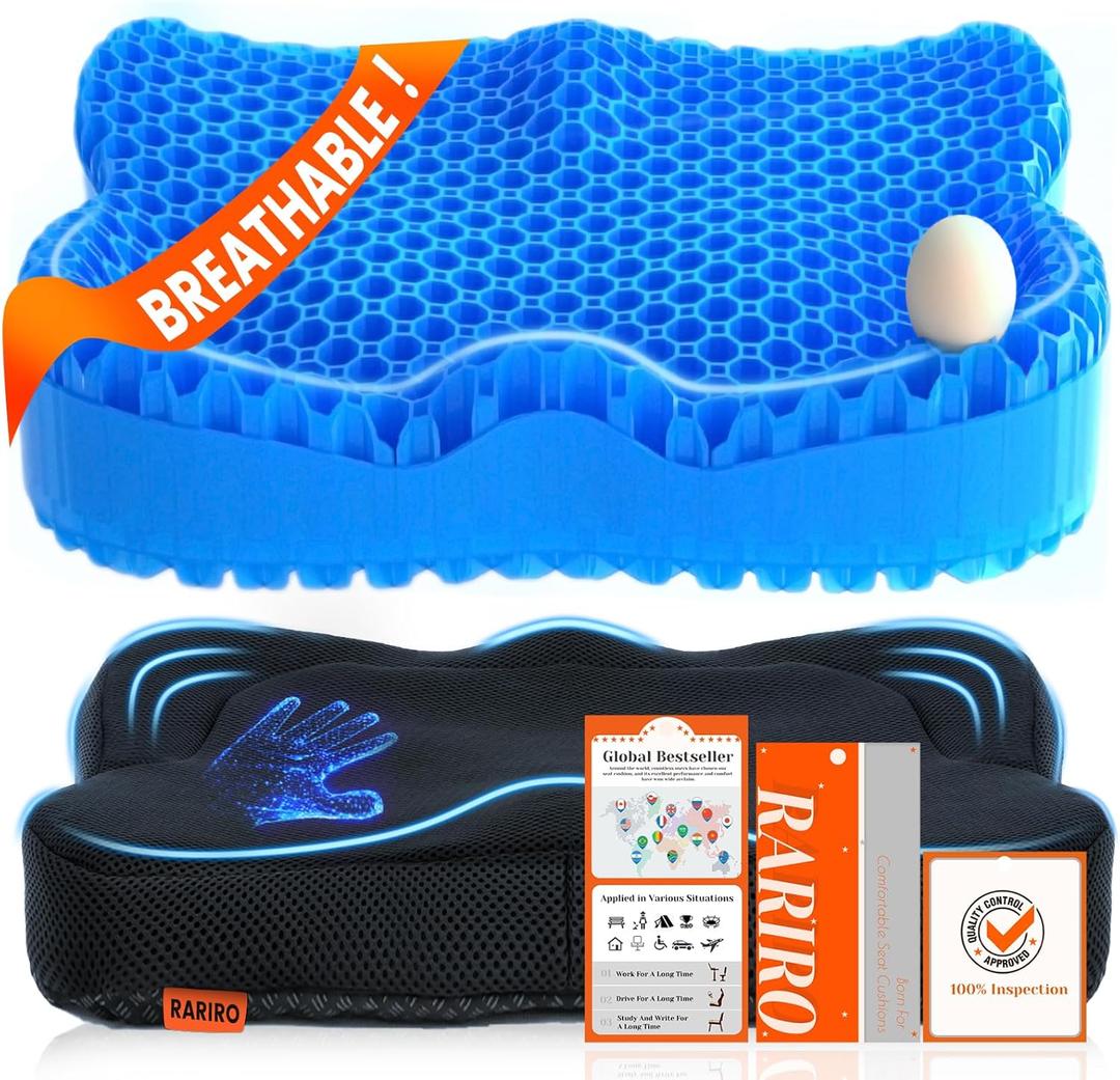 Thickened Gel Seat Cushion, Egg Gel Chair Pads for Wheelchair Pressure Coccyx Sciatica Pain Relief, Cooling Desk Seat Cushion for Kayak, Car, Office Chair Long Sitting[Blue-2.75"]