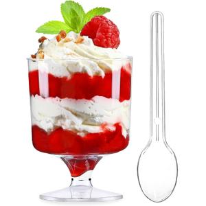 TOFLEN 5 Oz Mini Dessert Cups with Spoons 80 Pcs | Serves 40 | Round Plastic Dessert Goblet Cups for Party Appetizers, Mousse, Pudding, Dessert Shooters Shot Glasses