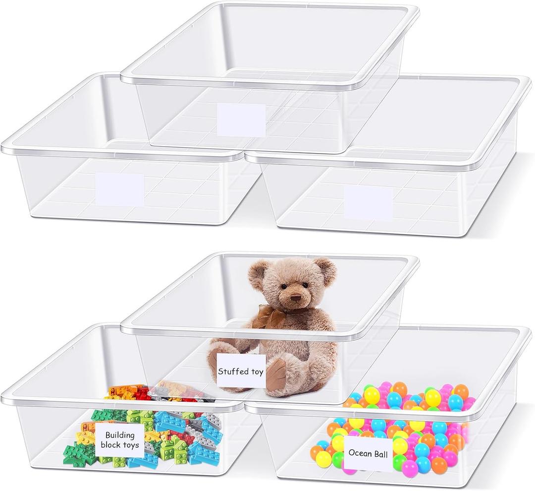 Hoolerry 24 Pcs Plastic Cubby Storage Bins Classroom Cubby Organization with Self Adhesive Labels Bin Small Stackable Storage Containers Toy Book Box for School(14 x 10 x 3 Inch,Clear)