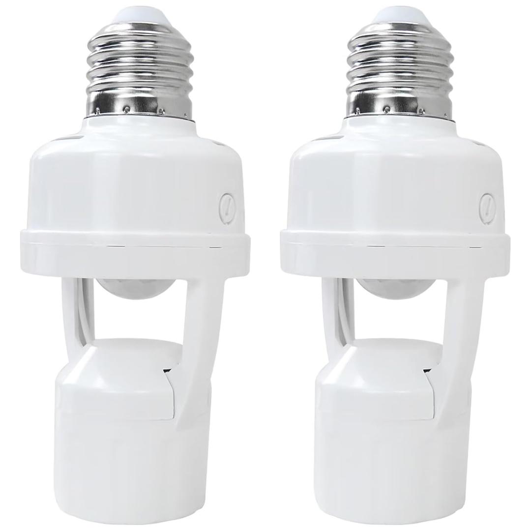 2PCS Infrared Motion Sensor Light Socket – E26 Screw in Adapter for Automatic Light Control, Easy Install & Adjustable Duration – Ideal for Outdoor Indoor Garage Light, for Basement (2)