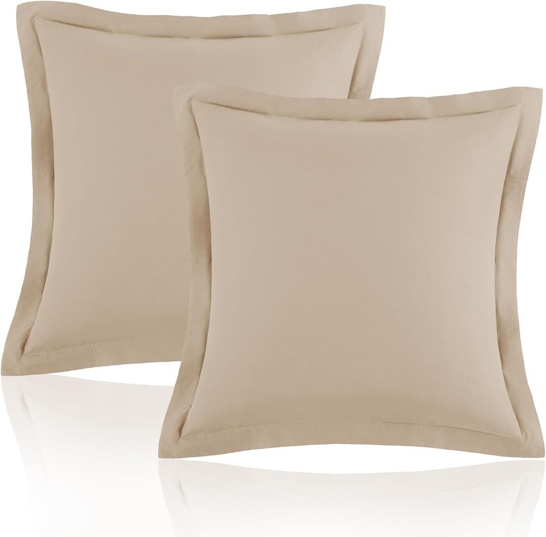 Homiest Euro Sham Covers 26x26 Inch Set of 2, Beige Pillow Shams with 2 Inch Wide Decorative Flange, European Square Pillowcases 26x26 Pillow Covers, Soft & Cozy Microfiber, Envelope Closure