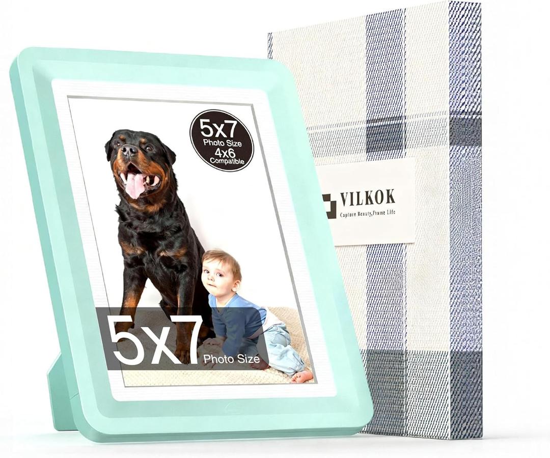 2 x Green 5x7 Picture Frame,1 Pack, Fits 5x7 Photo or 4x6 with Mat, Acrylic Front & Durable ABS Frame, Shatterproof UV-Resistant Tabletop Display, Vertical/Horizontal Home Dcor Frame