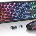 Wireless Keyboard and Mouse Combo, RGB Backlit, Rechargeable & Light Up Letters, Full-Size, Soft Typing, Sleep Mode, 2.4GHz Quiet Keyboard Set for Mac, Windows, Laptop, PC, Trueque (Black)