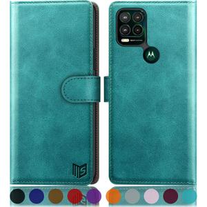 SUANPOT Moto G Stylus 5G Flip Wallet Case, RFID Blocking Cellphone Case for Women Men, Blue Green, Heavy Duty Protection, Kickstand, Card Slot, Shockproof PU Leather Cover
