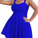 Sovoyontee Women Plus Size Tankini Swimsuit Two Piece Flowy Swimdress Bathing Suits with Shorts (Color: Blue) (Size: 3XL)