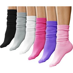 Womens Slouch Scrunch Boot Socks, 6 Pairs Warm Winter Thick Knee High Soft Retro Long Sock (One Size, Assorted #3)