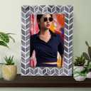 Bone Photo Frame Chevron Herringbone Art Vintage Table-Top/Wall Dcor With Premium Back Painted Picture Frames Gray and White (6x4 inch)