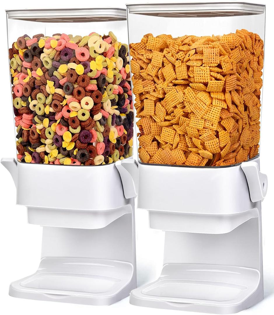 Cereal Dispenser Countertop 2pcs,5.5L Cereal Containers Storage Dispenser for Pantry,Dry Food Storage Rice Containers,Candy Dispenser,Snack Organizer Machine for Grains, Nuts,Oatmeal, Pet Food White, 5.5 qt
