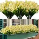 8 Bundles Artificial Daffodils Flowers, Fake Artificial Greenery UV Resistant No Fade Faux Plastic Plants for Wedding Bridle Bouquet Outdoor Home Garden Kitchen Office Table Vase (Yellow)