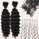 Pre-Divided Deep Wave Human Braiding Hair for Boho Braids Bulk Hair Pre-stretched Human Braiding Hair Deep Wave For Black Women (Natural Black, 14 Inch - 320 Roots)