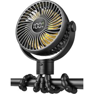 Portable Stroller Fan, 4000mAh Rechargeable Clip on Baby Fan 25H Battery Life, Head Detachable 360 Rotate Mini Fans, 4 Speed Personal Fans with Night Light for Car Seat Crib Bike Treadmill, Black