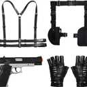 4 Pcs Halloween Thigh Holsters Costume Accessories for Women Punk Black Pu Leather Harness Belt Leg Holster and Belt for Pistols Leather Gloves Swat Cop Set for Halloween Cosplay Dress up