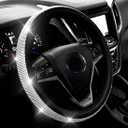 New Diamond Leather Steering Wheel Cover with Bling Bling Crystal Rhinestones, Universal Fit 15 Inch Car Wheel Protector for Women Girls Black (Standard Size[14"1/2-15"], Black with White Diamonds)