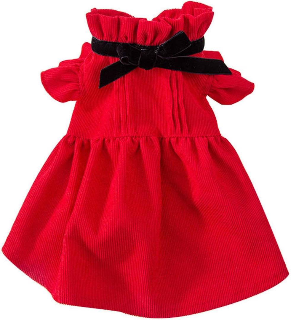 Red Corduroy Dog Dress Sweater for Small Dogs Girl Set Dog Winter Dress Puppy Clothes Christmas Size S