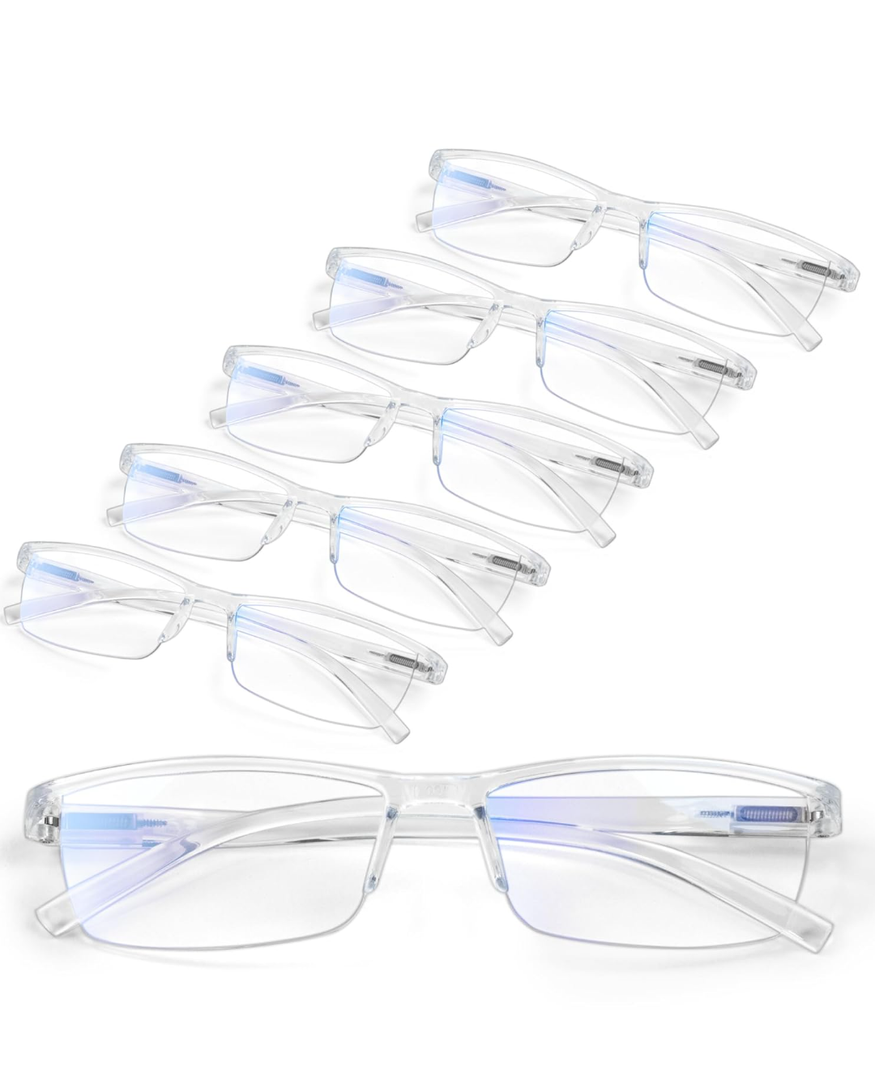6 pack Executive Style Reading Glasses Men - Durable Readers with 99% Blue Light Blocking - Comfortable Fit with TR90 Frames, +2.0