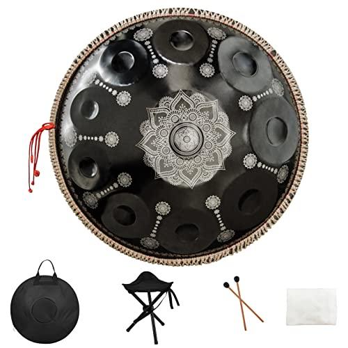 22 Inches 10 Notes D Minor 432HZ Adult's Steel Handpan Drum Instrument - Black