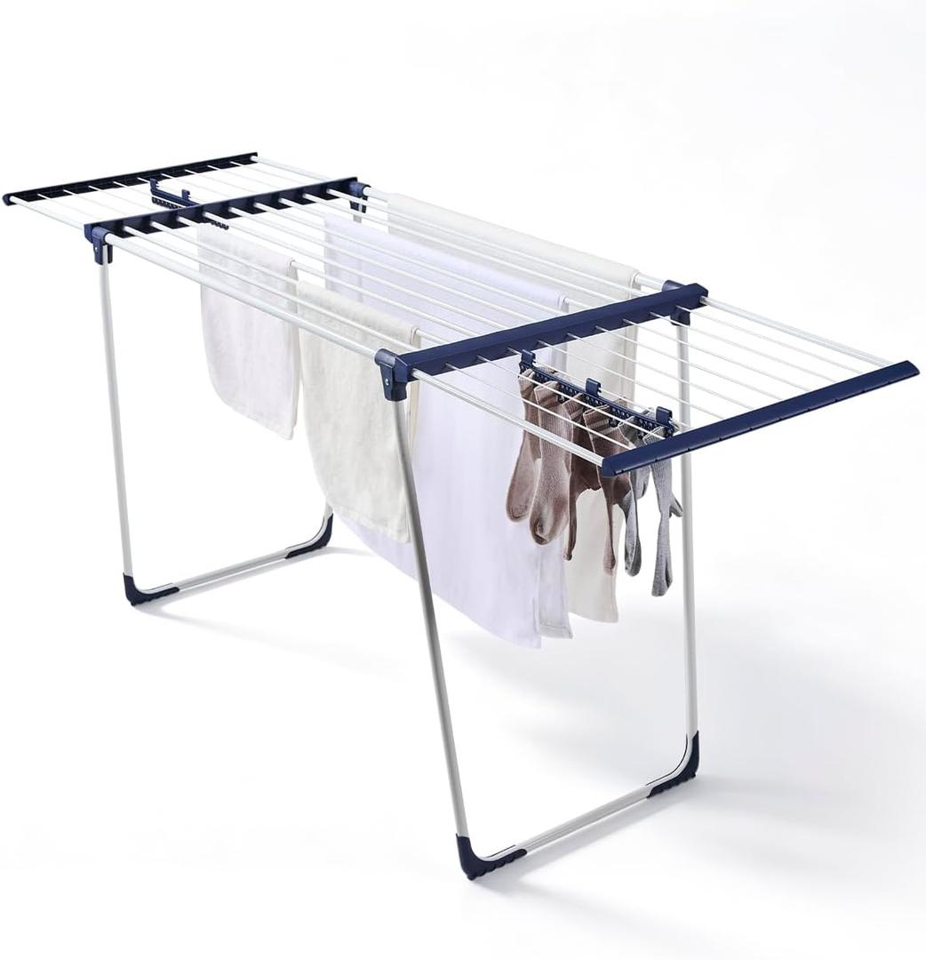 JS HANGER 90FT Extendable Clothes Drying Rack, Expands from 44" to 78", Space-Saving Laundry Rack for Indoor & Outdoor Use, Heavy Duty Folding Rack for Clothes, Towels & Delicates