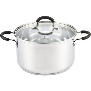 Cook N Home Stockpot Sauce Pot Casserole Pan Saucier Induction Pot With Lid Professional Stainless Steel 5 Quart, Dishwasher Safe With Stay-Cool Handles, Silver