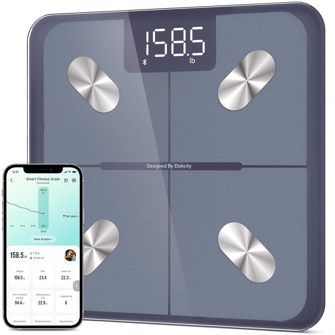 Etekcity Smart Scale for Body Weight and Fat Percentage, Digital Bathroom Accurate Weighing Machine for People's BMI Muscle, Bluetooth Electronic Body Composition Monitor Syncs with App, 400lb