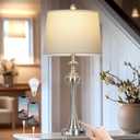 28.75" Silver Table Lamps for Living Room,3 Way Touch Control Table Lamp, Bedside Desk Lamp with Metal Base Modern Nightstand Lamp Simple Side Table Lamp for Bedroom,Office,LED Bulb Included