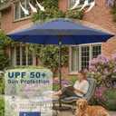 PatioKingdom 9FT Patio Outdoor Umbrella-UPF 50+ Sun Shade with Wind Vent, Push-Button Tilt & Smooth Crank Lift, Rust-Resistant Fiberglass Frame for Garden, Backyard,Yard (Navy)