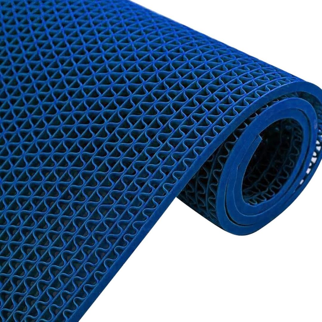 Drainage Non Slip Floor Mats Wet Area Commercial Mesh Rubber Flooring Mat Garage Pools Restaurant Bathroom Patio Outdoor Indoor Drain Splash Rug Mat,Blue,1.25M/416.4FT