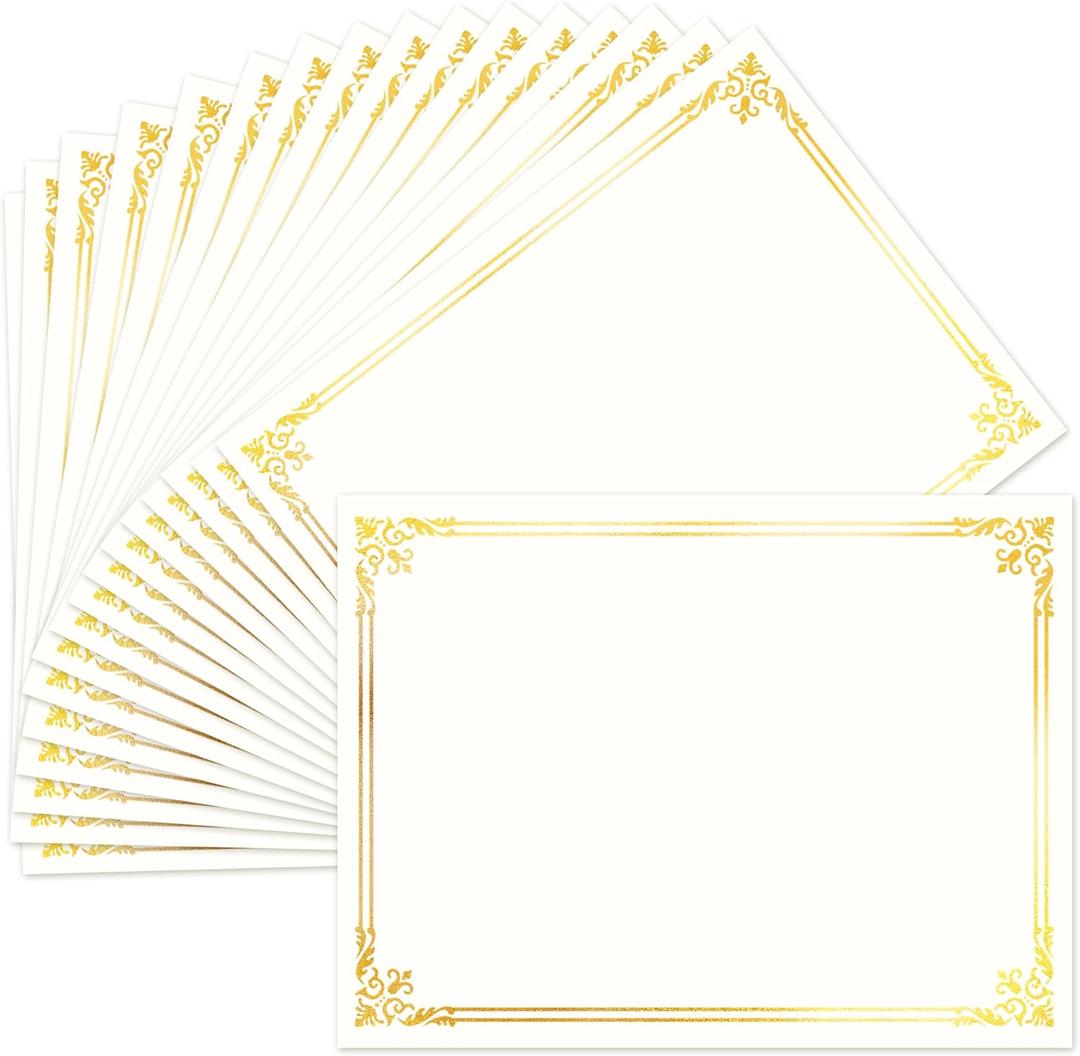 50 Sheets Certificate Paper for Printing,Gold Foil Metallic Border,8.5x11 inch Blank Award Certificate Paper,Laser & Inkjet Printer Compatible,For Office,Business Awards,School DiplomasNew Packaging