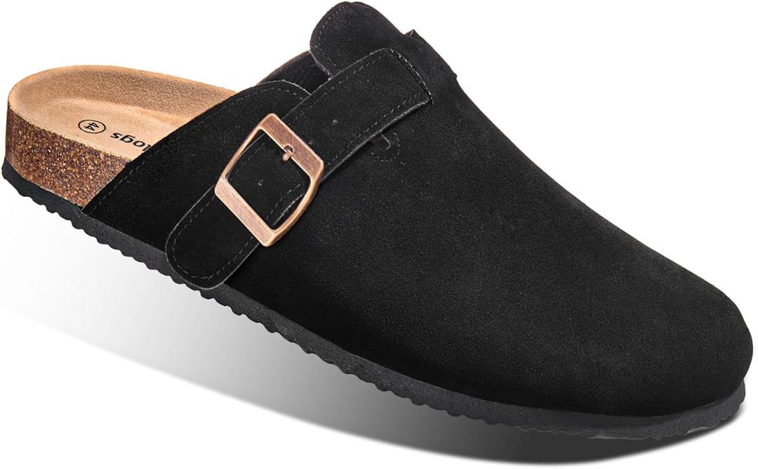 BULLIANT Comfort Clogs Slippers Sandals Nurse Work Shoes Unisex for Men Women with Cushioned Cork-Footbed(Black-12 Women/ 10 Men)