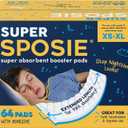 Super Sposie Booster Pads, Max Absorbency for Nighttime Diapers, Use with Overnight Diapers Size 5+ and Night time Pull ups, Incontinence Protection
