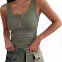ANRABESS Tank Tops for Women Summer Basic Ribbed Henley Slim Fitted Sleeveless Cami Shirts Button Up Workout Casual Outfits (Green, L)