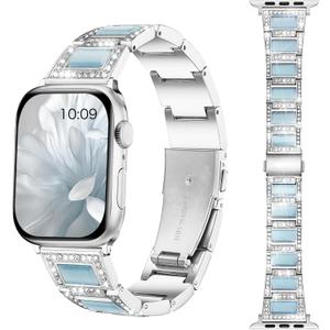 Dressy Silver iWatch Bands for Women - Compatible with Apple Watch Series 10-1/SE/Ultra, Fits 38mm 40mm 41mm 42mm 44mm 46mm - Luxury Designer Bracelet, Bling Jewelry Strap