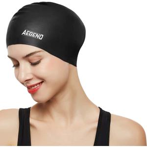 Aegend Swim Caps for Long Hair, Durable Silicone Swimming Caps for Women Men Adults Youths Kids, Easy to Put On and Off, 1 Pack, Black