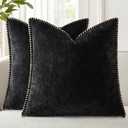 decorUhome Chenille Soft Cozy Throw Pillow Covers 20x20 Set of 2, Modern Farmhouse Boho Velvet Decorative Pillow Cases with Stitched Edge for Couch Sofa Bed Home Decor, Black