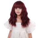 Wine Red Wig Short Wine Red Wavy Curly Wig with Bangs Synthetic Cosplay Hair Wigs (Small Size)