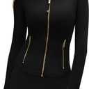 SUUKSESS Women Golden Full Zip Up Workout Cropped Jackets Lightweight Athletic Yoga Tops (Small, Black)