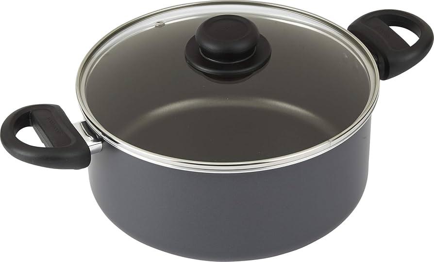 Everyday Nonstick Dutch Oven with Lid, 4.7 Quart, Black, Aluminum Base for Even Heating, Tempered Glass Lid, Ergonomic Flame Guard Handles, Easy to Clean, Ideal for Soups and Stews