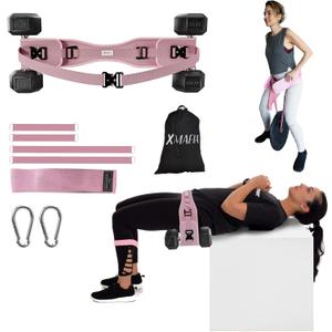 8-in-1 Premium Kit Hybrid Dip & Hip Thrust Belt  Heavy Duty Glute Workout Belt with Back Strap Support  1600lb Capacity  1 Padded for Dumbbell, Kettlebell, Plates, Booty, Squat, Core Training (Pink)
