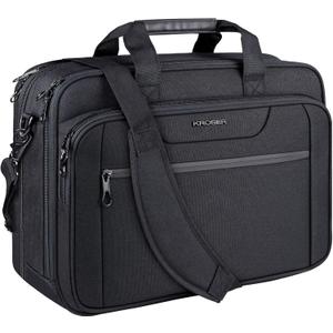 KROSER Laptop Bag Expandable Laptop Briefcase Fits Up to 17.3 Inch Laptop Water-Repellent Shoulder Messenger Bag Computer Bag for Travel/Business/Men/Women-Black