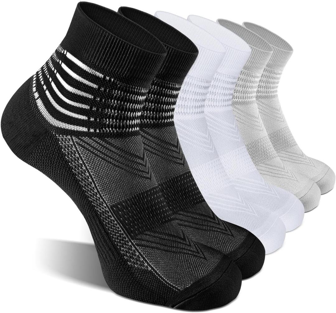 IRAMY Compression Ankle Support Socks Coolmax Wicking Cushioned Athletic Plantar Fasciitis Relief Men Women 2/3/6 Pairs (Small, Black+white+grey-3 Pairs)