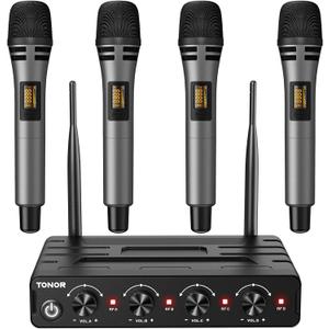 TONOR Wireless Microphones System with 4x10 Channels Cordless Handheld Microfono Inalambrico, 60 m/200FT UHF Range, Mics with Stable Signal Transmission for Karaoke Singing Party Church Wedding