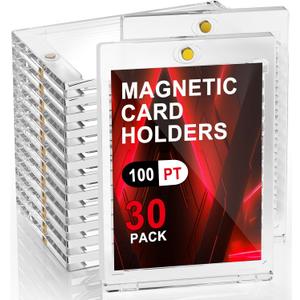 30pcs 100pt Magnetic Card Holders, One Card Touch Holder for Trading Cards, Baseball Card Protectors Hard Plastic, Magnetic Thick Card Display Case for Sports Cards, Game Cards