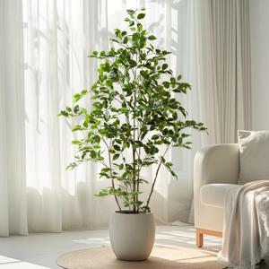 Artificial Ficus Tree Indoor 5ft, Large Potted Faux Tree with Realistic Silk Leaves & Trunk for Home Office, Living Room Corner Decor (Green)